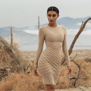 House of CB Beige Long Sleeve Dress